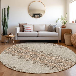 HomeRoots 8' Southwestern Round Rug - Durable, Washable, UV-Protected Design in Brown & Beige for Versatile Style 676701