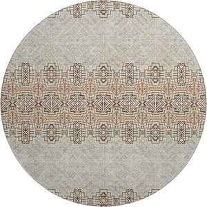 HomeRoots 8' Southwestern Round Rug - Durable, Washable, UV-Protected Design in Brown & Beige for Versatile Style 676701