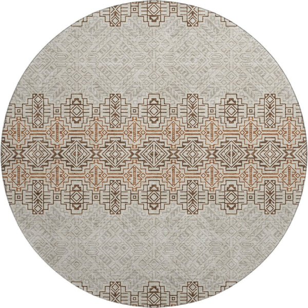 HomeRoots 8' Southwestern Round Rug - Durable, Washable, UV-Protected Design in Brown & Beige for Versatile Style 676701