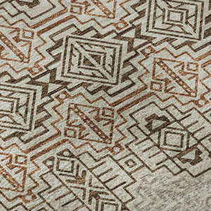 HomeRoots 8' Southwestern Round Rug - Durable, Washable, UV-Protected Design in Brown & Beige for Versatile Style 676701