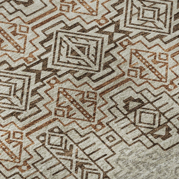 HomeRoots 8' Southwestern Round Rug - Durable, Washable, UV-Protected Design in Brown & Beige for Versatile Style 676701