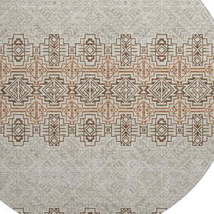 HomeRoots 8' Southwestern Round Rug - Durable, Washable, UV-Protected Design in Brown & Beige for Versatile Style 676701