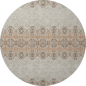 HomeRoots 8' Southwestern Round Rug - Durable, Washable, UV-Protected Design in Brown & Beige for Versatile Style 676701