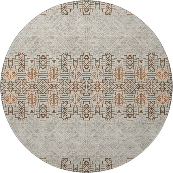 HomeRoots 8' Southwestern Round Rug - Durable, Washable, UV-Protected Design in Brown & Beige for Versatile Style 676701