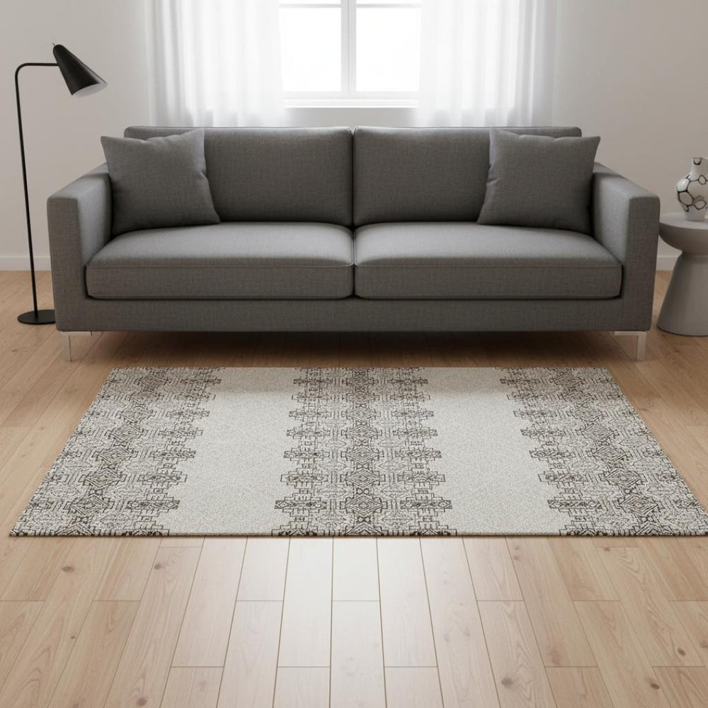 HomeRoots 5' X 8' Southwestern Area Rug in Chocolate Beige & Ivory - Washable, UV-Protected, Stain-Resistant! 676706