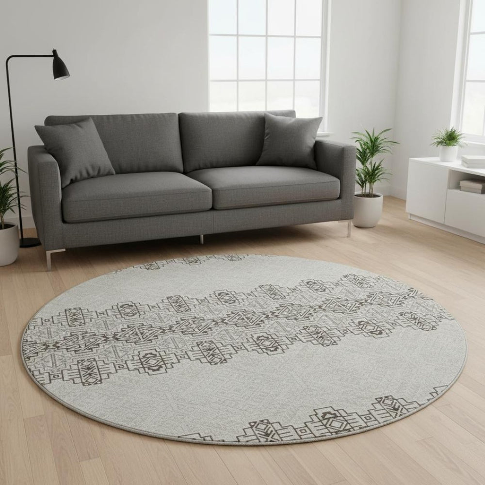 HomeRoots 8' Chocolate Beige and Ivory Southwestern Washable Area Rug with Stain Resistance & UV Protection 676707