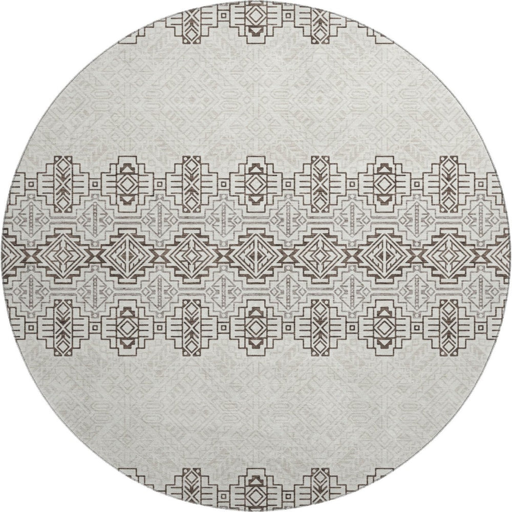 HomeRoots 8' Chocolate Beige and Ivory Southwestern Washable Area Rug with Stain Resistance & UV Protection 676707