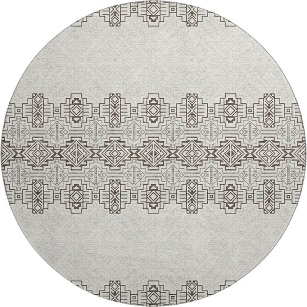 HomeRoots 8' Chocolate Beige and Ivory Southwestern Washable Area Rug with Stain Resistance & UV Protection 676707