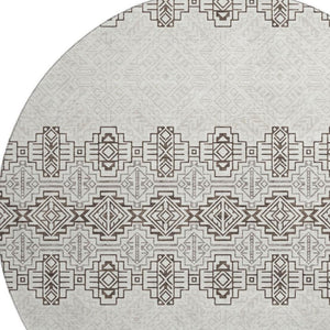 HomeRoots 8' Chocolate Beige and Ivory Southwestern Washable Area Rug with Stain Resistance & UV Protection 676707