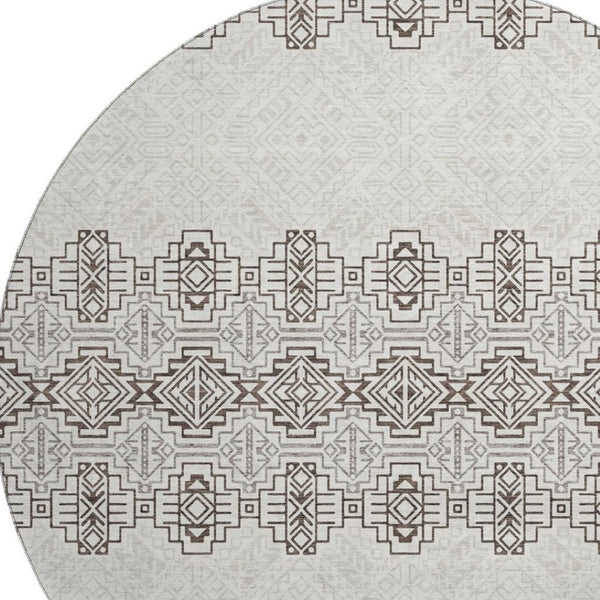 HomeRoots 8' Chocolate Beige and Ivory Southwestern Washable Area Rug with Stain Resistance & UV Protection 676707