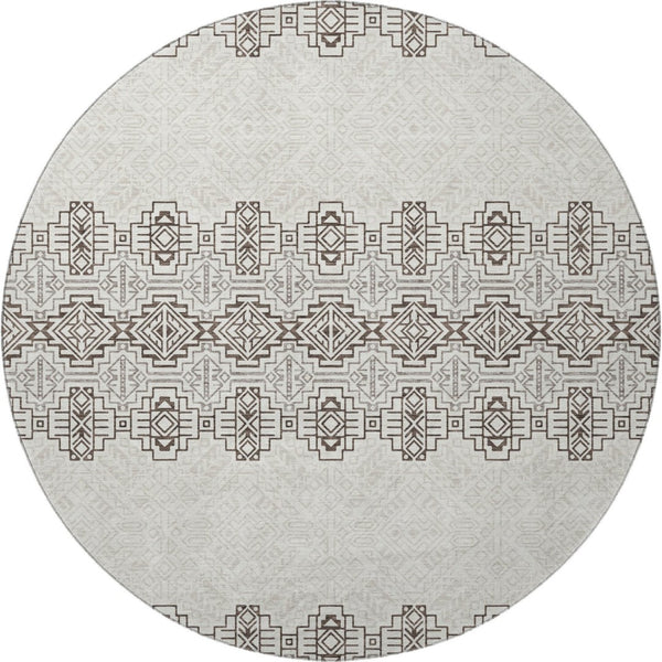 HomeRoots 8' Chocolate Beige and Ivory Southwestern Washable Area Rug with Stain Resistance & UV Protection 676707