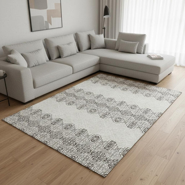HomeRoots 8' X 10' Chocolate Beige & Ivory Southwestern Area Rug - Washable, Stain Resistant, UV Protected! 676708