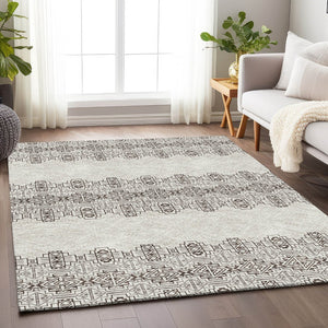 HomeRoots 8' X 10' Chocolate Beige & Ivory Southwestern Area Rug - Washable, Stain Resistant, UV Protected! 676708