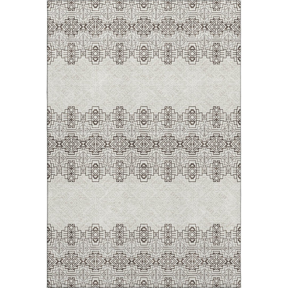 HomeRoots 8' X 10' Chocolate Beige & Ivory Southwestern Area Rug - Washable, Stain Resistant, UV Protected! 676708