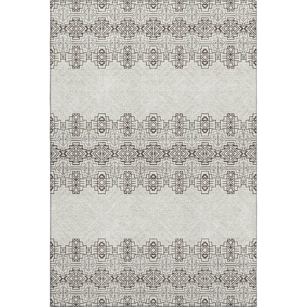 HomeRoots 8' X 10' Chocolate Beige & Ivory Southwestern Area Rug - Washable, Stain Resistant, UV Protected! 676708