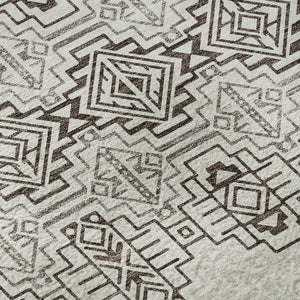 HomeRoots 8' X 10' Chocolate Beige & Ivory Southwestern Area Rug - Washable, Stain Resistant, UV Protected! 676708