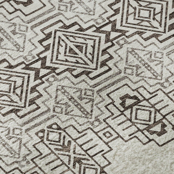 HomeRoots 8' X 10' Chocolate Beige & Ivory Southwestern Area Rug - Washable, Stain Resistant, UV Protected! 676708