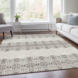HomeRoots 8' X 10' Chocolate Beige & Ivory Southwestern Area Rug - Washable, Stain Resistant, UV Protected! 676708