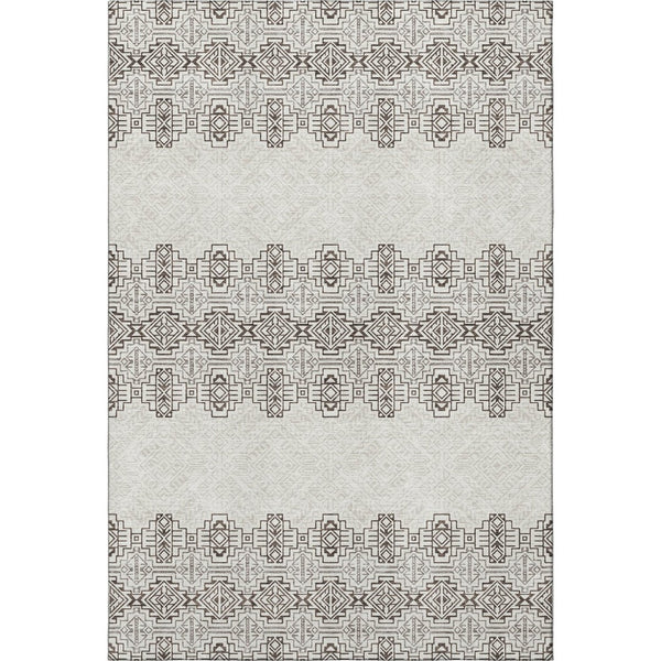 HomeRoots 8' X 10' Chocolate Beige & Ivory Southwestern Area Rug - Washable, Stain Resistant, UV Protected! 676708