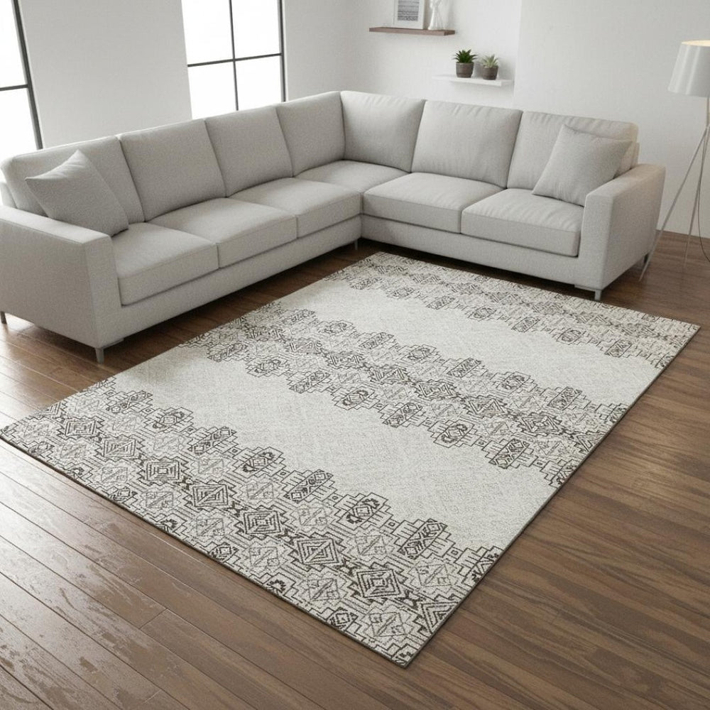 HomeRoots 10' Chocolate Beige and Ivory Southwestern Area Rug - Washable, UV Protected, Durable Design for Homes 676710