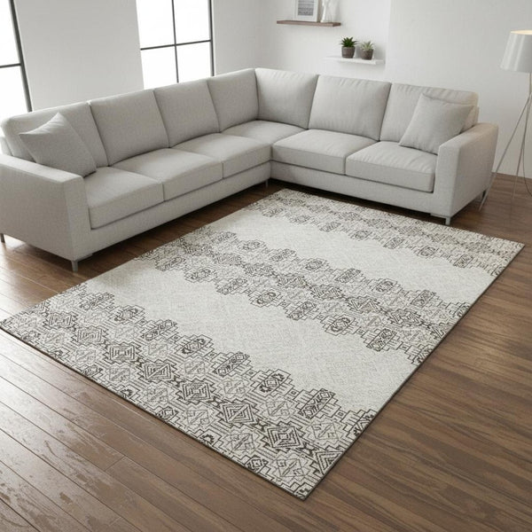 HomeRoots 10' Chocolate Beige and Ivory Southwestern Area Rug - Washable, UV Protected, Durable Design for Homes 676710