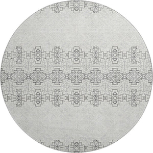 HomeRoots 8' Gray and Ivory Southwestern Washable Round Rug - Durable, UV-Protected, Easy-Care Design for All Spaces 676713