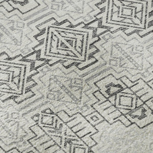 HomeRoots 8' Gray and Ivory Southwestern Washable Round Rug - Durable, UV-Protected, Easy-Care Design for All Spaces 676713