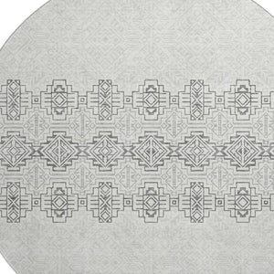 HomeRoots 8' Gray and Ivory Southwestern Washable Round Rug - Durable, UV-Protected, Easy-Care Design for All Spaces 676713