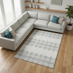 HomeRoots 8' X 10' Gray And Ivory Southwestern Washable Area Rug – UV Resistant, Durable & Stylish for Homes 676714