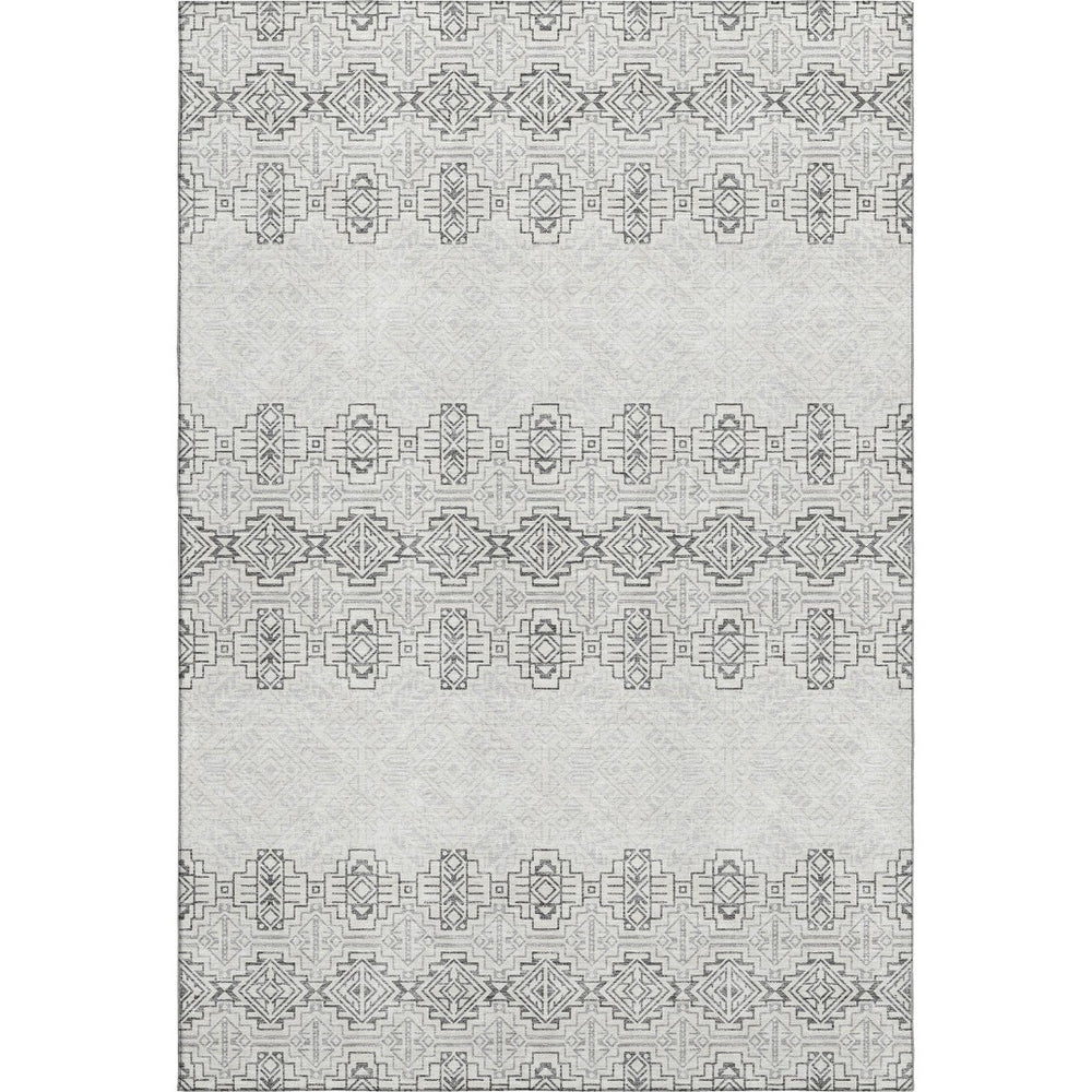 HomeRoots 8' X 10' Gray And Ivory Southwestern Washable Area Rug – UV Resistant, Durable & Stylish for Homes 676714