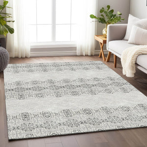 HomeRoots 9' X 12' Gray And Ivory Southwestern Washable Area Rug - Durable, Stylish, UV-Protected & Easy Care 676715