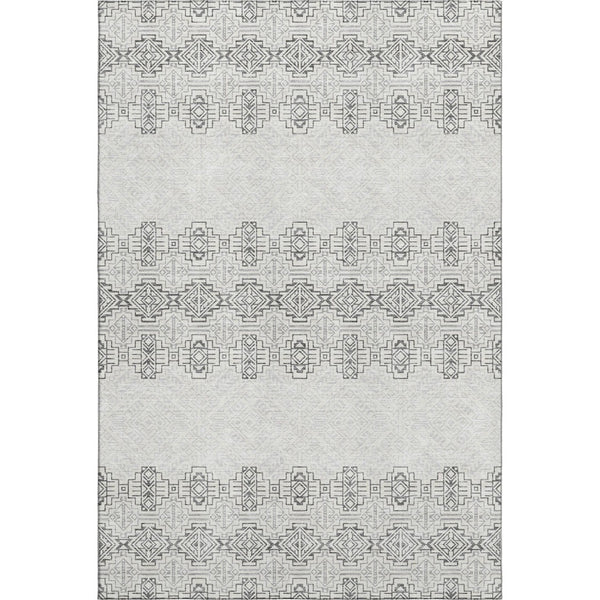 HomeRoots 9' X 12' Gray And Ivory Southwestern Washable Area Rug - Durable, Stylish, UV-Protected & Easy Care 676715