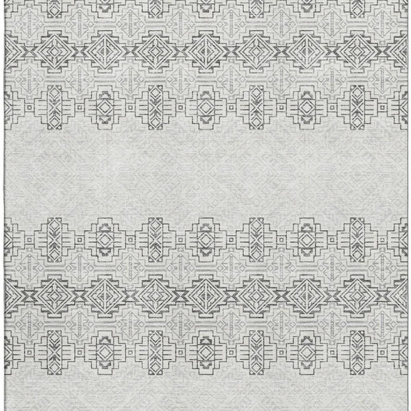 HomeRoots 9' X 12' Gray And Ivory Southwestern Washable Area Rug - Durable, Stylish, UV-Protected & Easy Care 676715