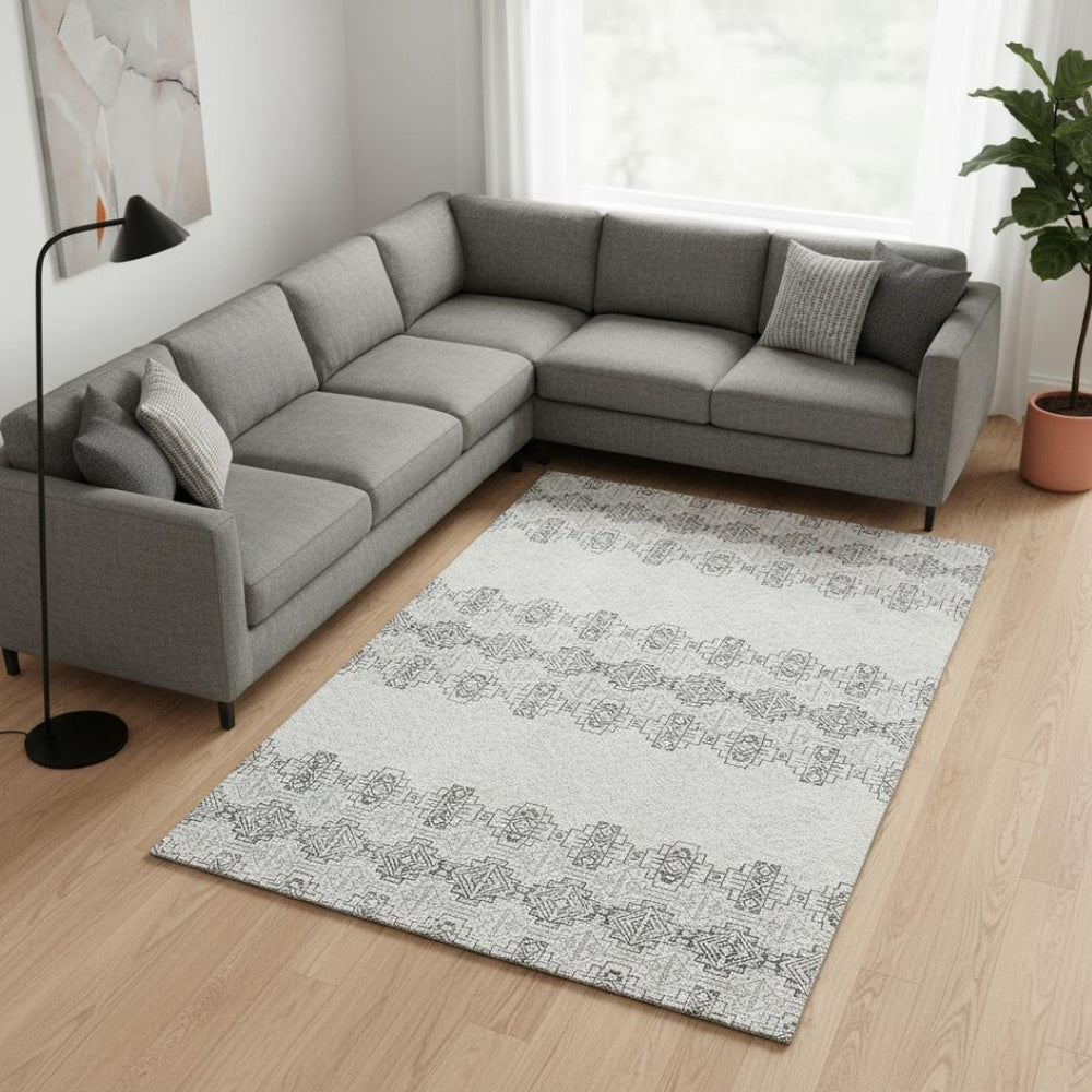 HomeRoots 10' Southwestern Gray and Ivory Washable Area Rug – UV Protected, Stain Resistant, Durable Design! 676716