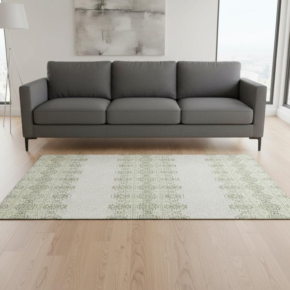 HomeRoots 5' X 8' Green And Ivory Southwestern Washable Area Rug – UV Protected, Stain Resistant, and Durable! 676718