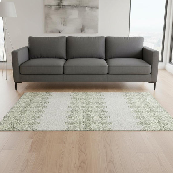 HomeRoots 5' X 8' Green And Ivory Southwestern Washable Area Rug – UV Protected, Stain Resistant, and Durable! 676718