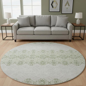 HomeRoots 8' Southwestern Green and Ivory Washable Round Rug with UV Protection for High-Traffic Areas 676719
