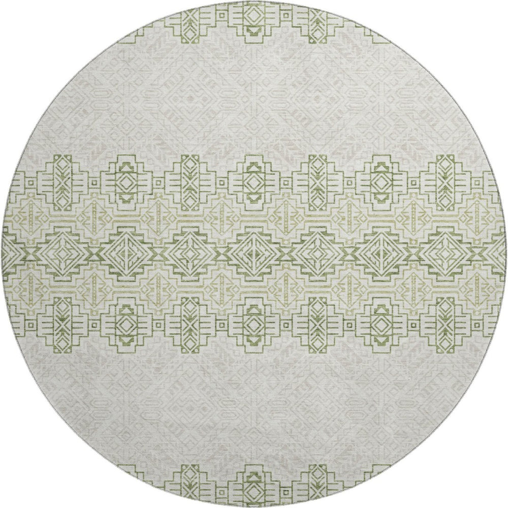 HomeRoots 8' Southwestern Green and Ivory Washable Round Rug with UV Protection for High-Traffic Areas 676719