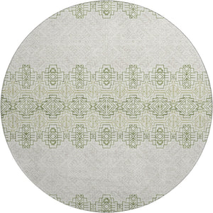HomeRoots 8' Southwestern Green and Ivory Washable Round Rug with UV Protection for High-Traffic Areas 676719