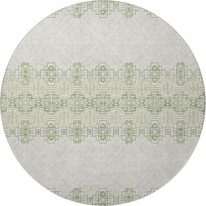 HomeRoots 8' Southwestern Green and Ivory Washable Round Rug with UV Protection for High-Traffic Areas 676719