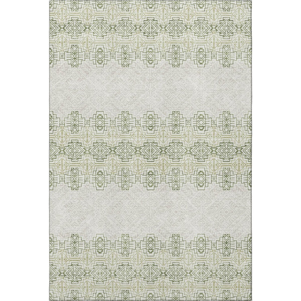 HomeRoots 8' X 10' Southwestern Washable Area Rug in Green & Ivory - UV Protected, Durable & Easy-Care Design 676720