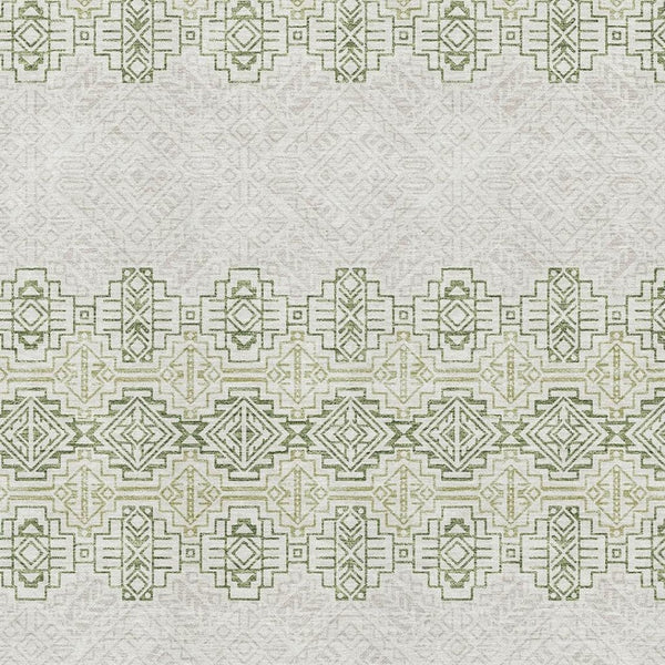 HomeRoots 10' X 14' Green and Ivory Southwestern Area Rug - Durable, Washable, UV-Protected for Family Spaces 676722