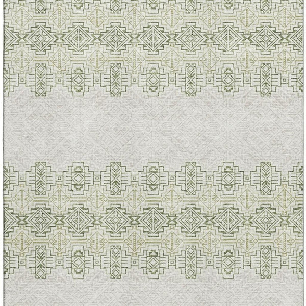 HomeRoots 10' X 14' Green and Ivory Southwestern Area Rug - Durable, Washable, UV-Protected for Family Spaces 676722