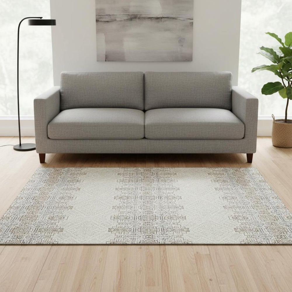 HomeRoots 5' X 8' Southwestern Area Rug - Ivory, Brown & Gray, Washable, UV-Protected, Kid & Pet Friendly! 676724