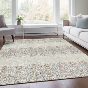 HomeRoots 5' X 8' Southwestern Area Rug - Ivory, Brown & Gray, Washable, UV-Protected, Kid & Pet Friendly! 676724