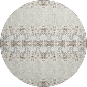 HomeRoots 8' Southwestern Round Rug in Ivory, Brown & Gray - Durable, Washable, UV-Protected & Stylish Design 676725