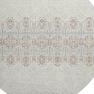 HomeRoots 8' Southwestern Round Rug in Ivory, Brown & Gray - Durable, Washable, UV-Protected & Stylish Design 676725
