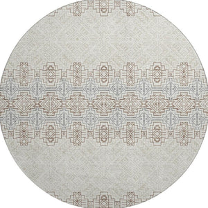 HomeRoots 8' Southwestern Round Rug in Ivory, Brown & Gray - Durable, Washable, UV-Protected & Stylish Design 676725