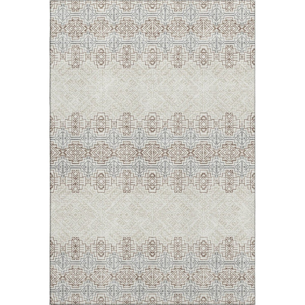 HomeRoots 8' X 10' Southwestern Washable Area Rug - Ivory Brown & Gray, Stain-Resistant, UV Protected Comfort 676726
