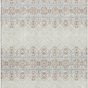 HomeRoots 9' X 12' Southwestern Washable Area Rug - Earthy Ivory, Brown & Gray, UV Protected for Families! 676727